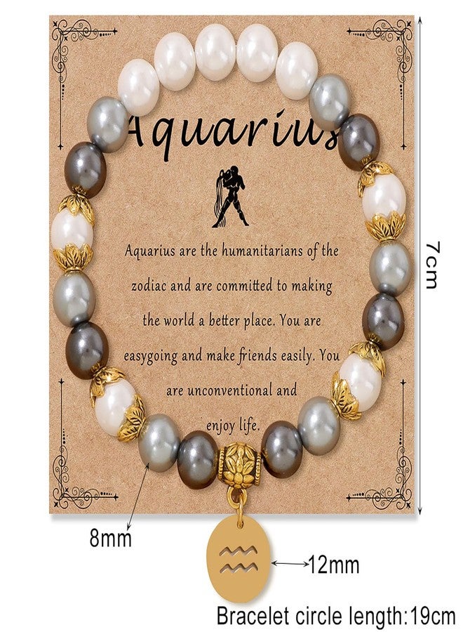 GLMOCM Zodiac Signs Spirit Bracelet Zodiac Bracelet for Women Men Adjustable 12 Constellation Bracelet White and Grey Pearl Beaded Stretch Bracelet Constellation Charm Bracelet Birthday Jewelry Gifts (Pisces) - Image 4